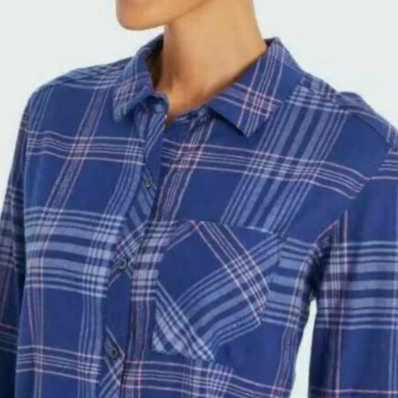 Orvis Flannel Shirt Women's Size XL Blue Plaid Pocket Long Sleeve Lightweight - Picture 4 of 8